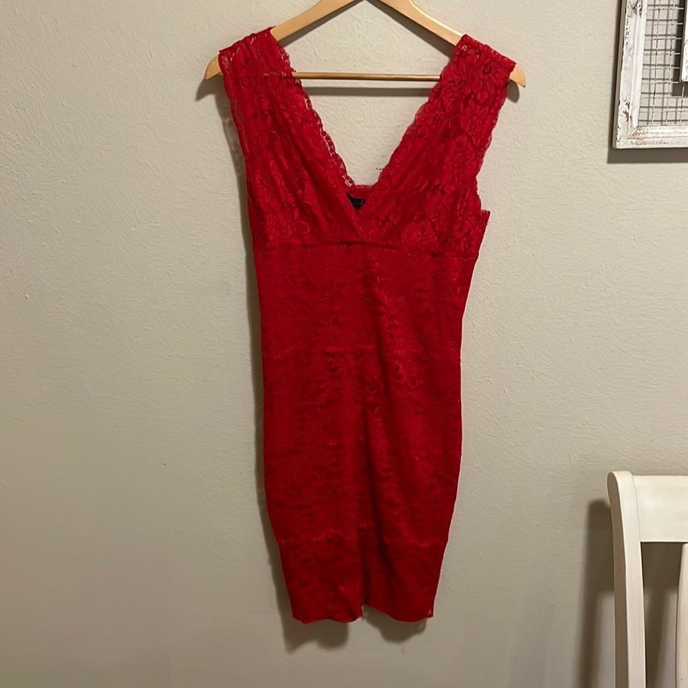 Guess Red Lace Midi Dress